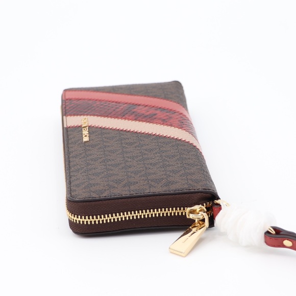 New Michael Kors Jet Set Zip Around Continental MK Logo Leather Wristlet Wallet - Picture 8 of 11